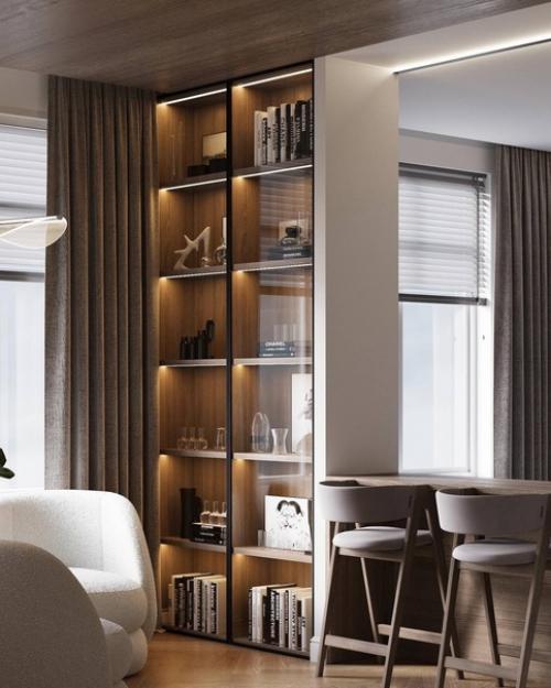 Стильный светлый интерьер кухни - гостиной и спальни. 06