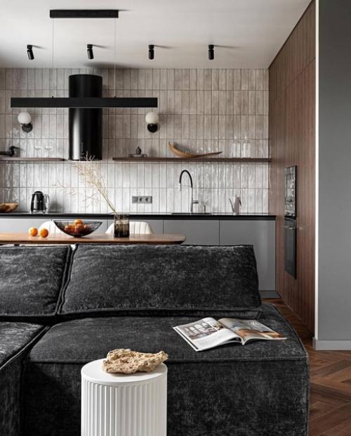 Современный интерьер в однокомнатной квартире для молодых и активных людей, которые ценят комфорт и функциональность. 02