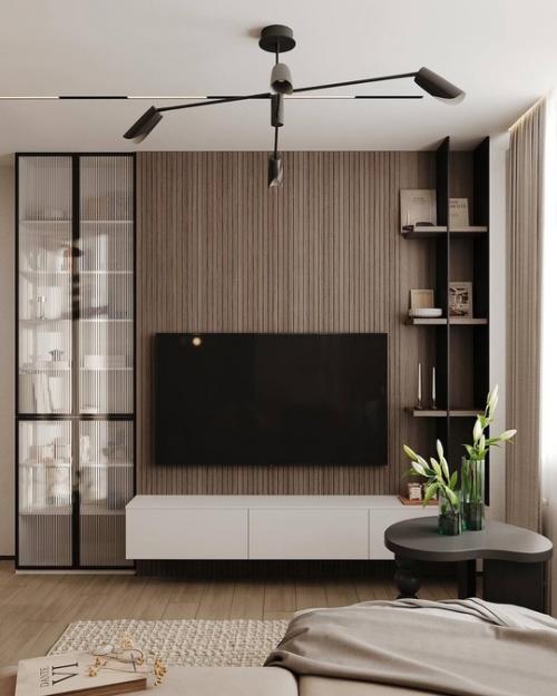 Кухня - гостиная 22, 6 квадратных метров с популярным зеленым акцентом. 05