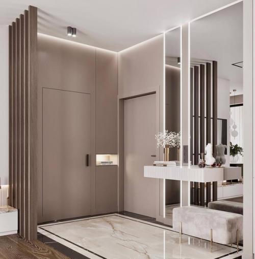 Интерьер кухни - гостиной в стиле неоклассика в светлых тонах. 04