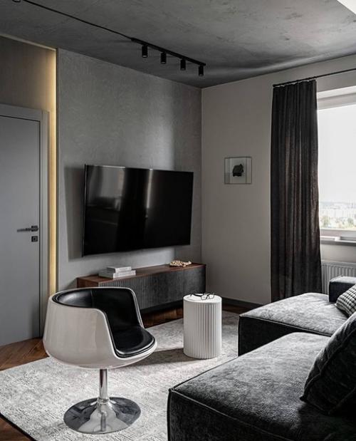 Современный интерьер в однокомнатной квартире для молодых и активных людей, которые ценят комфорт и функциональность. 03