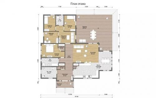 Планировка загородного каркасного дома общей площадью 227 кв. 02