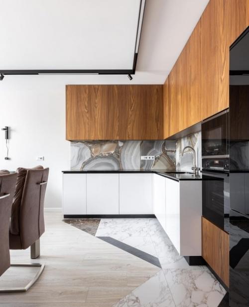 Интересное сочетание цветов и фактур в ремонте кухни. 01