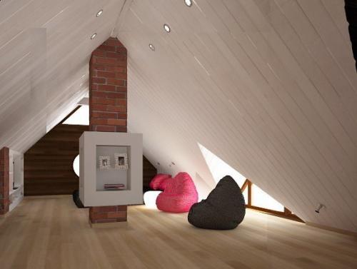 Просторная и светлая комната отдыха в мансарде. 01