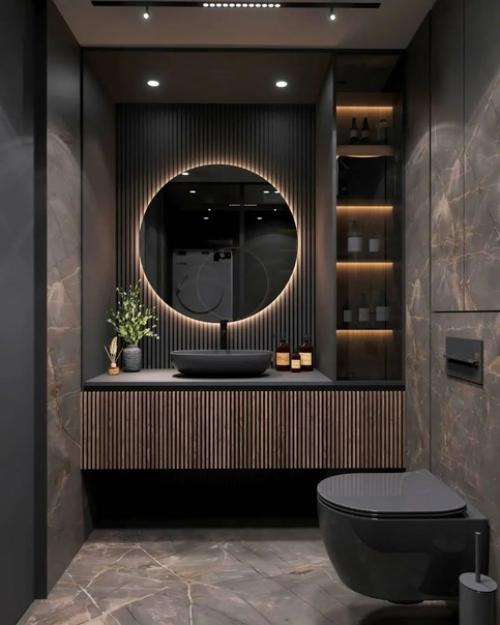 Очередной тёмный вариант отделки санузла. 01