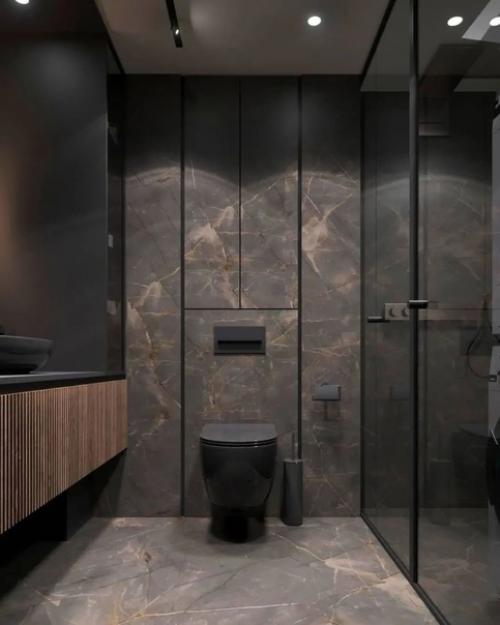 Очередной тёмный вариант отделки санузла. 02