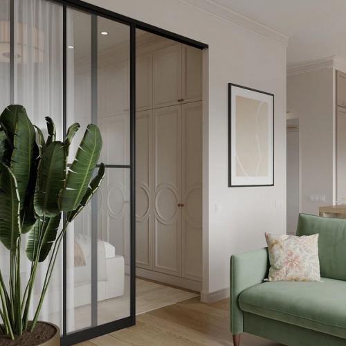 Зонирование жилого пространства стеклянной перегородкой. 04