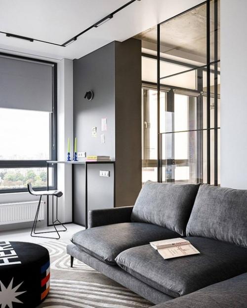 Светлый, лёгкий современный интерьер квартиры, площадью 50 м. лаконичный белый с яркими вкраплениями деталей. 03