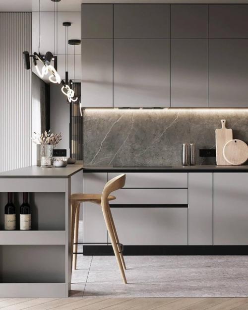 Кухня - гостиная в светлых тонах и с интересными деталями декора. 01