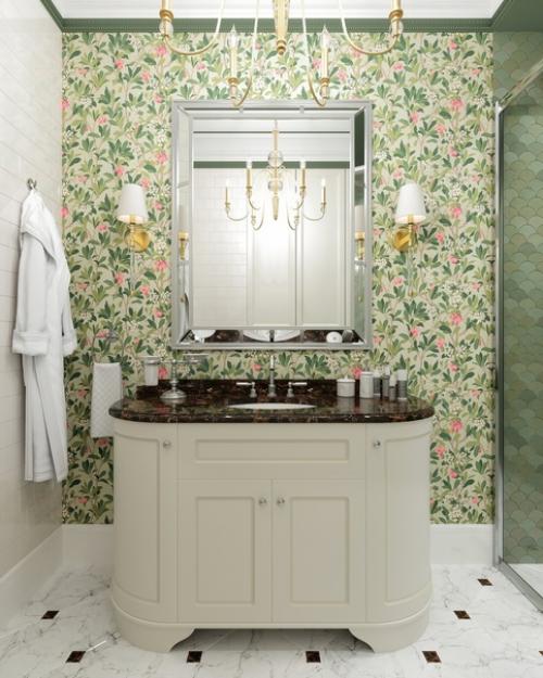 Ванная комната с отделкой стен - обоями. 05