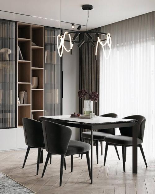 Кухня - гостиная в светлых тонах и с интересными деталями декора. 05