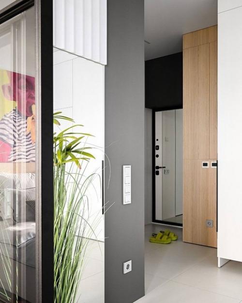 Светлый, лёгкий современный интерьер квартиры, площадью 50 м. лаконичный белый с яркими вкраплениями деталей. 07