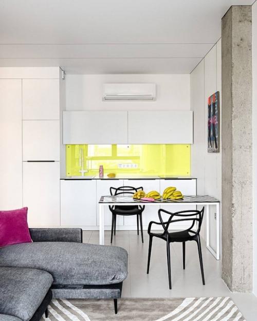 Светлый, лёгкий современный интерьер квартиры, площадью 50 м. лаконичный белый с яркими вкраплениями деталей. 04