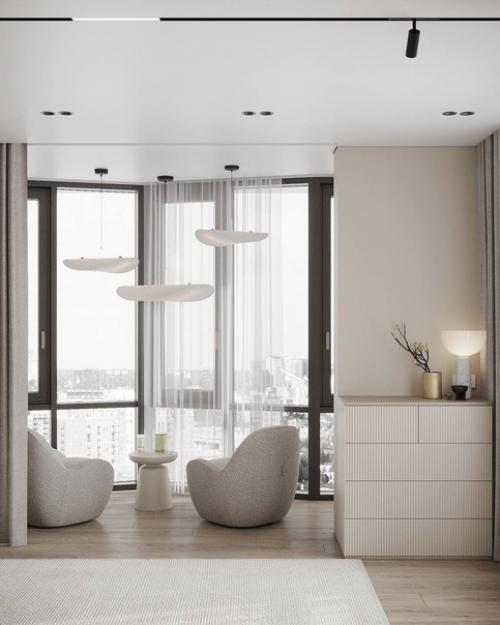 Светлый и лёгкий интерьер спальни и балкона. 05