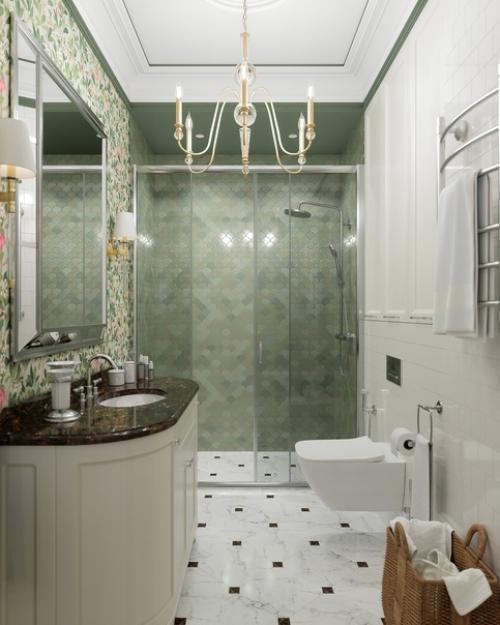 Ванная комната с отделкой стен - обоями. 02