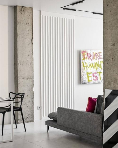 Светлый, лёгкий современный интерьер квартиры, площадью 50 м. лаконичный белый с яркими вкраплениями деталей. 06