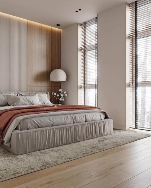 Оцените интерьер светлой спальни с гардеробом 15+4 м 2. 01