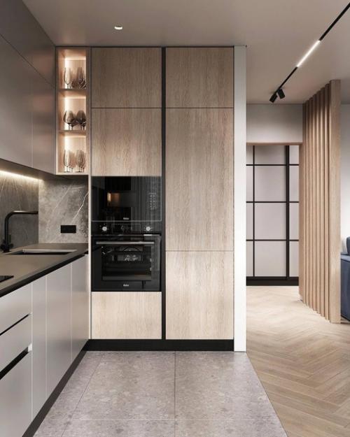 Кухня - гостиная в светлых тонах и с интересными деталями декора. 03