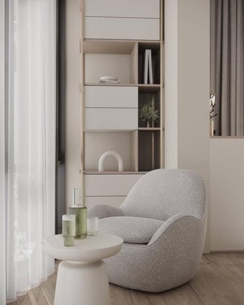 Светлый и лёгкий интерьер спальни и балкона. 07