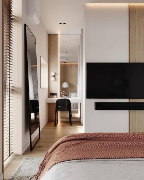 Оцените интерьер светлой спальни с гардеробом 15+4 м 2. 03