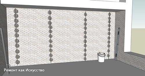 Разметка и провешивание поверхности и установка маяков для дальнейшей штукатурки. 02