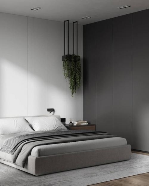 Монохромный интерьер спальни с природным акцентом. 02