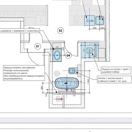 Интерьер ванной комнаты с планировкой. 05