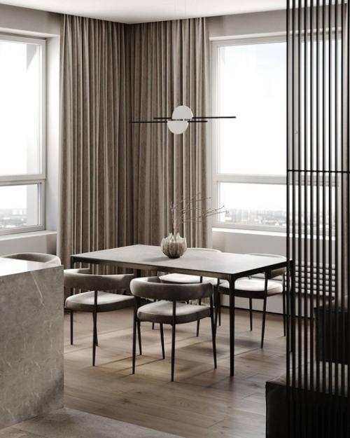 Интерьер кухни - гостиной в современном стиле в светло-бежевых спокойных тонах. 02