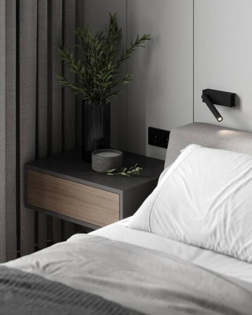 Монохромный интерьер спальни с природным акцентом. 01