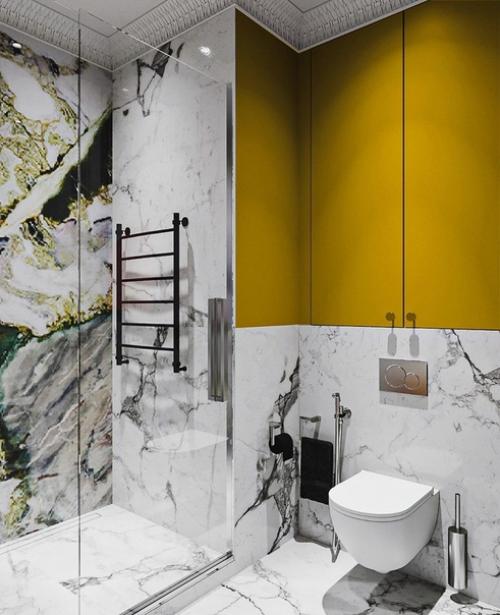 Текстурная ванная комната с вставками из натурального камня от Lamtsova_Design. 02