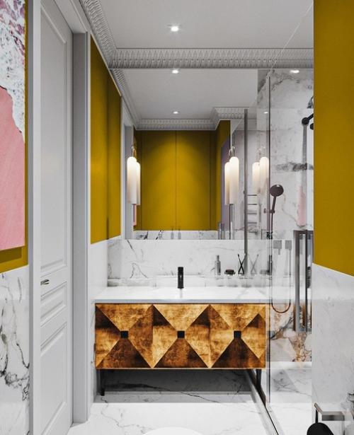 Текстурная ванная комната с вставками из натурального камня от Lamtsova_Design. 01