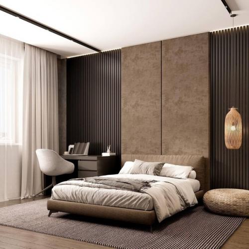 Современные функциональные и уютные интерьеры просторных спален. 01