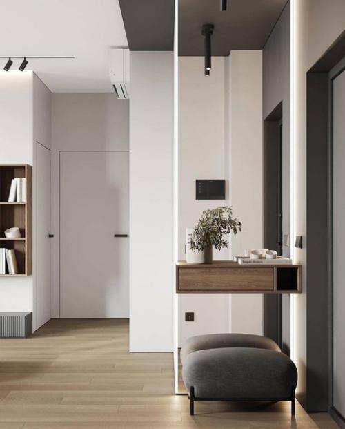 Современный интерьер кухни - гостиной в теплых тонах. 04