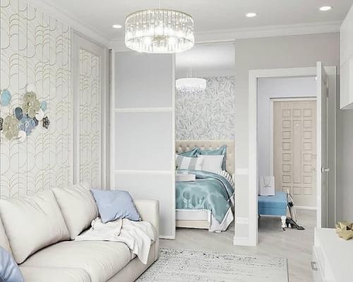 Однокомнатная квартира с зонированием комнаты на спальню и гостиную. 04