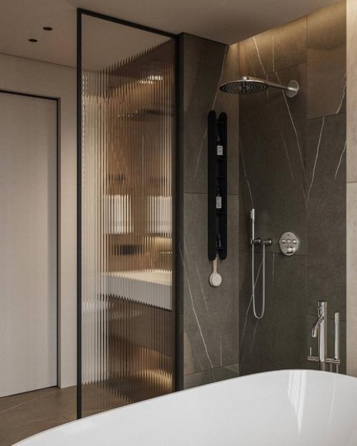 Атмосферная ванная комната в загородном доме в тёплых тонах. 05