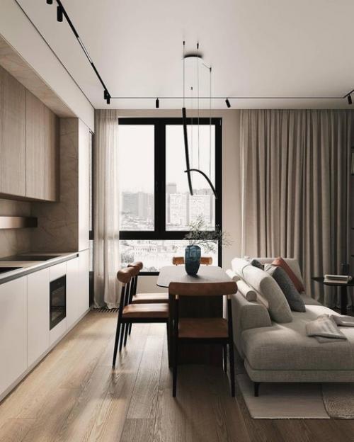 Светлый и уютный интерьер кухни - гостиной в современном стиле. 05