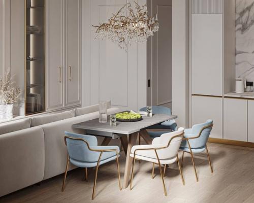 Элегантный интерьер прихожей переходящей в кухню - гостиную - 42, 8 m. 03