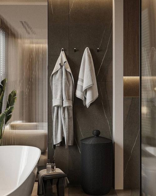 Атмосферная ванная комната в загородном доме в тёплых тонах. 06