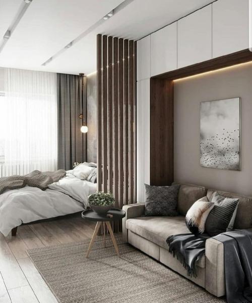 Проект комнаты с зонированием на спальную и зону отдыха. 03