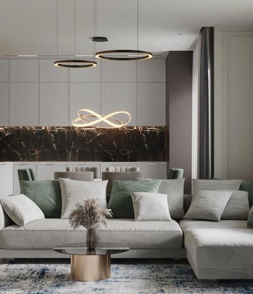 Шпон, мрамор, стекло, металл, идеальное сочетание для современного интерьера. 02