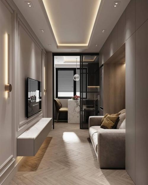 Несколько кадров интерьера прихожей и кухни в двухкомнатной квартире 77 кв. 02