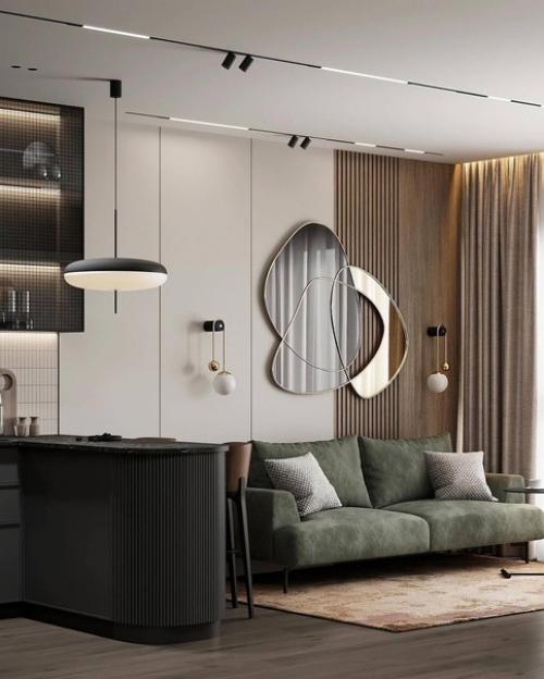 Интерьер уютной однокомнатной квартиры в приятных пастельных тонах. 02