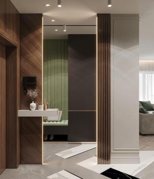 Шпон, мрамор, стекло, металл, идеальное сочетание для современного интерьера. 06