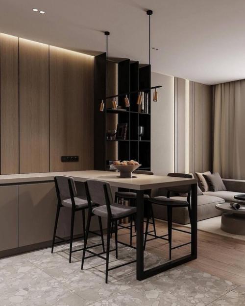 Светлый современный интерьер уютной однокомнатной квартиры. 01