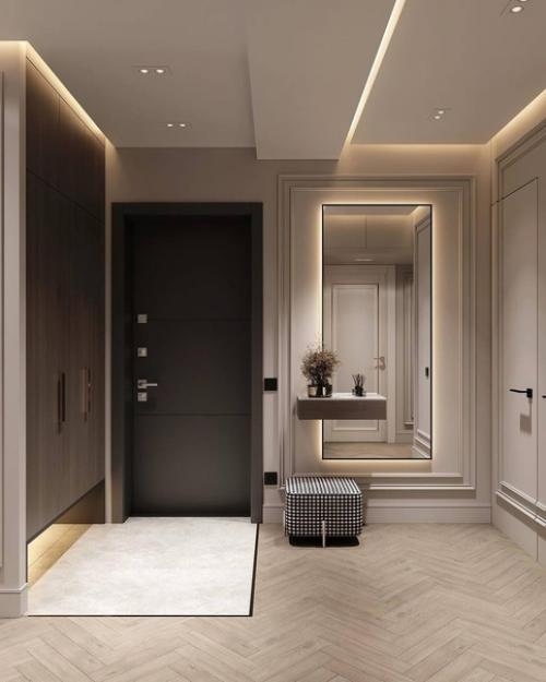 Несколько кадров интерьера прихожей и кухни в двухкомнатной квартире 77 кв. 04