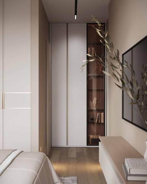 Интерьер мастер спальни и санузла в современной классике и светлых пастельных тонах. 06