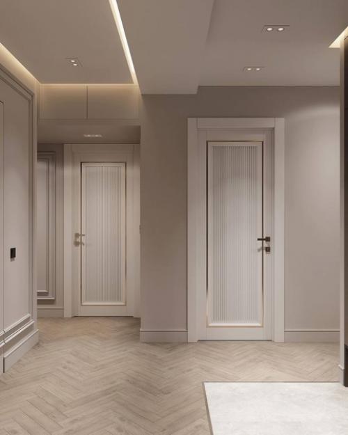 Несколько кадров интерьера прихожей и кухни в двухкомнатной квартире 77 кв. 06