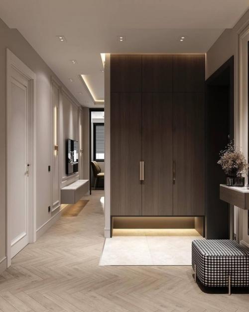 Несколько кадров интерьера прихожей и кухни в двухкомнатной квартире 77 кв. 08