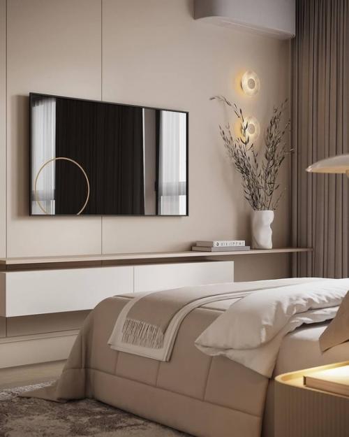 Интерьер мастер спальни и санузла в современной классике и светлых пастельных тонах. 03