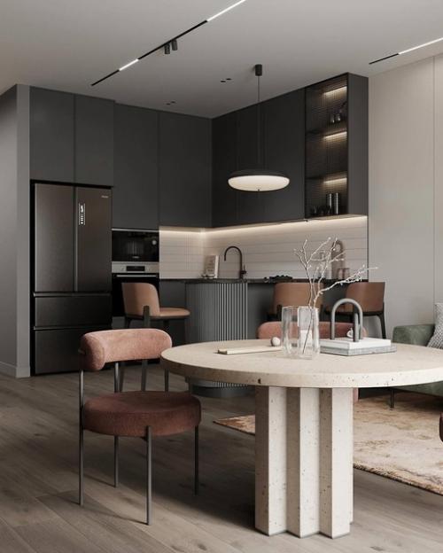 Интерьер уютной однокомнатной квартиры в приятных пастельных тонах. 01